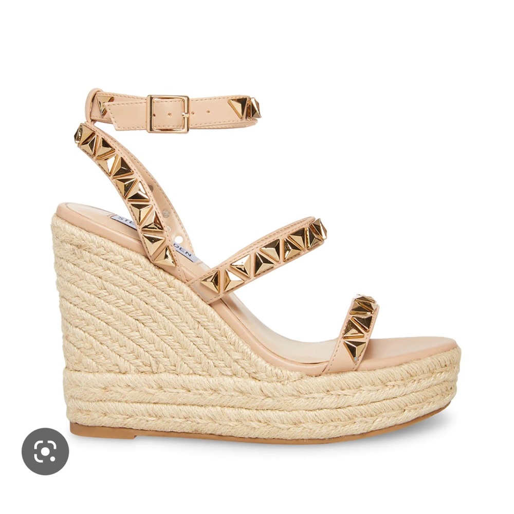 Steve Madden gold studded, cream, espadrille, platform sandals